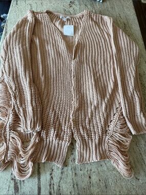 Women’s Chunky Knit Fringe Cardigan Sweater - Blush